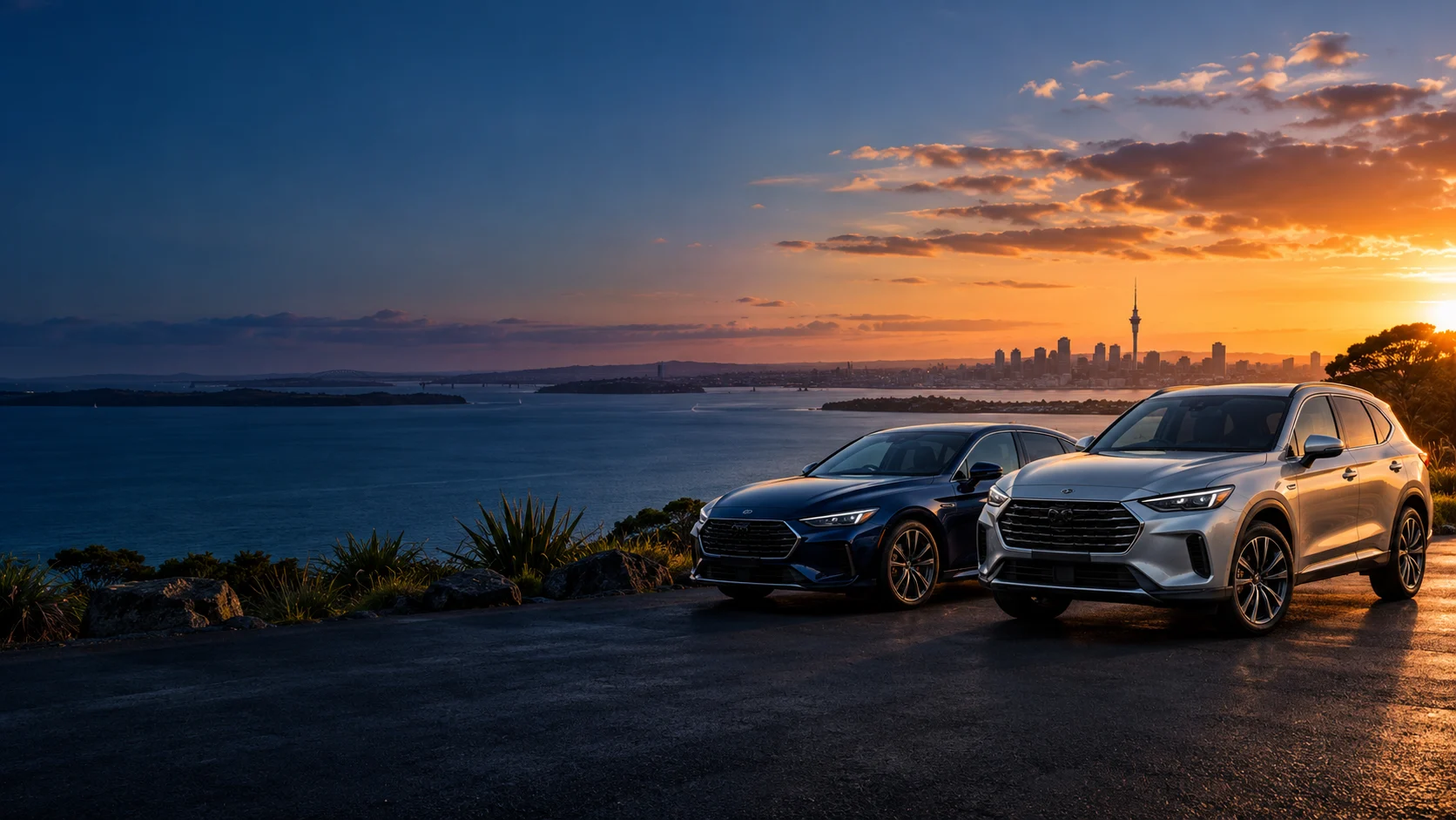 Illustrative coastal drive in New Zealand